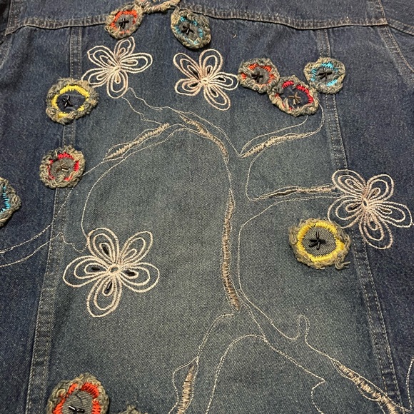 VTG Christopher & Banks Blue Denim Jacket with Floral Embroidery Sz M - Picture 9 of 11
